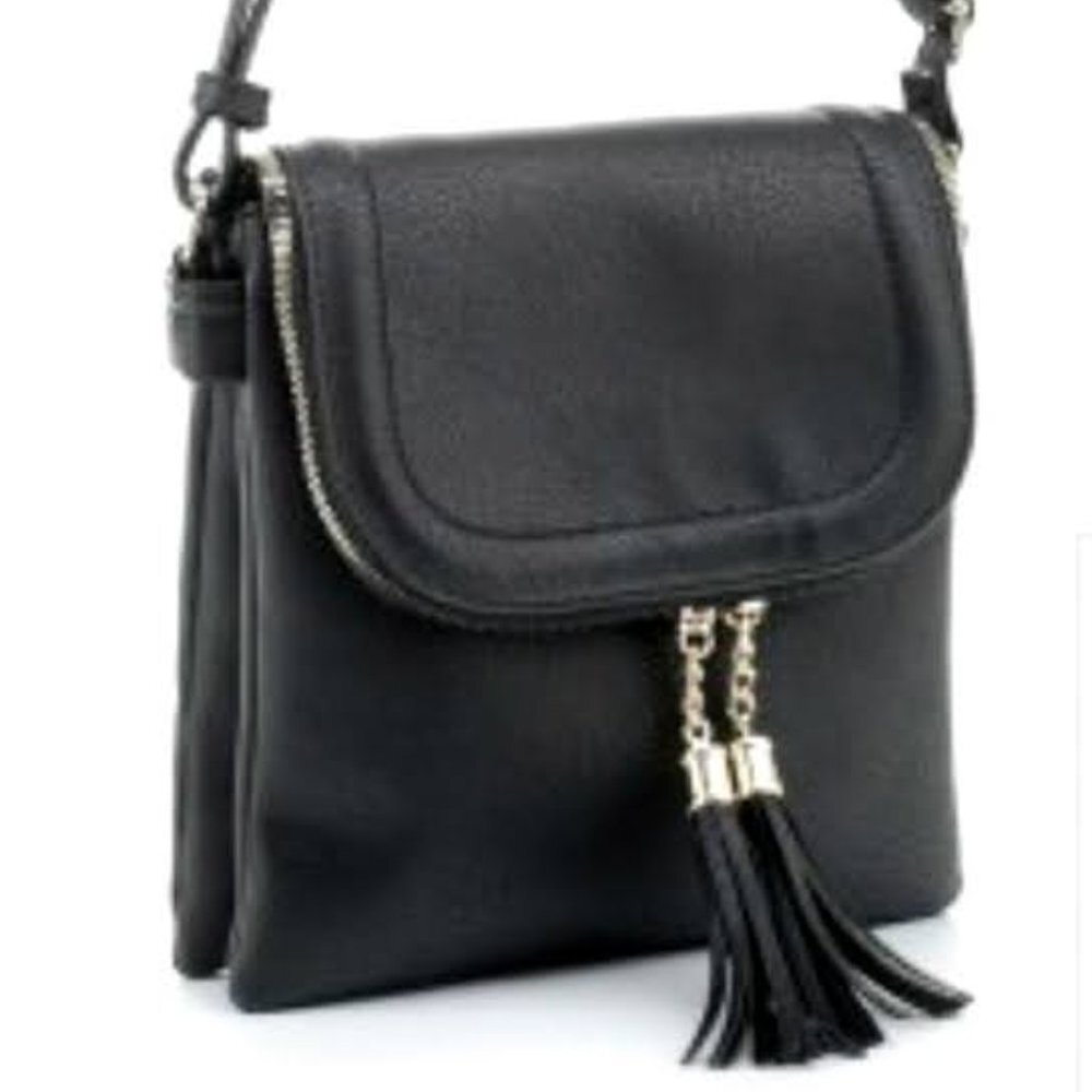 Foldover Vegan Leather Crossbody with Tassel
